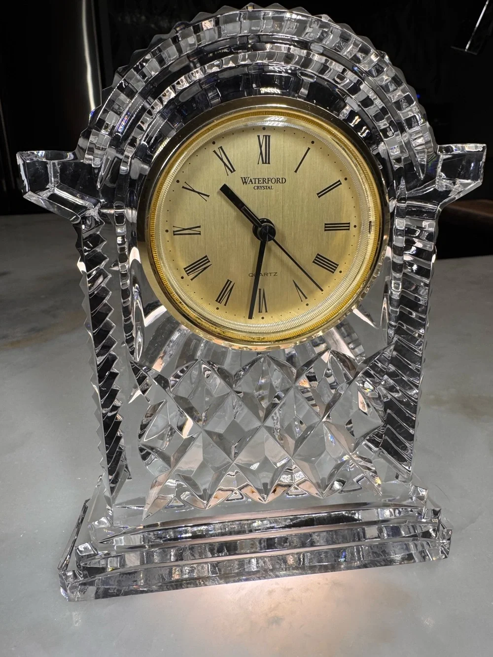 Vintage Waterford Crystal Mantel Clock Art Deco Fanburst Quartz Ireland Signed
